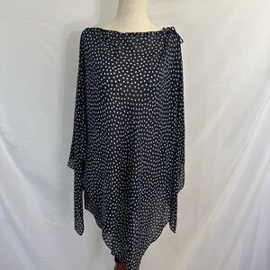 St. John Polka Dot Print Silk Blend Lightweight Poncho One Size OS Navy